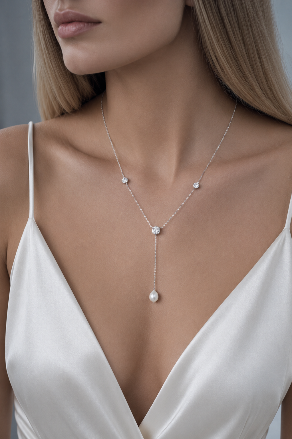 Y-kette in silber mit moissanit edelstein