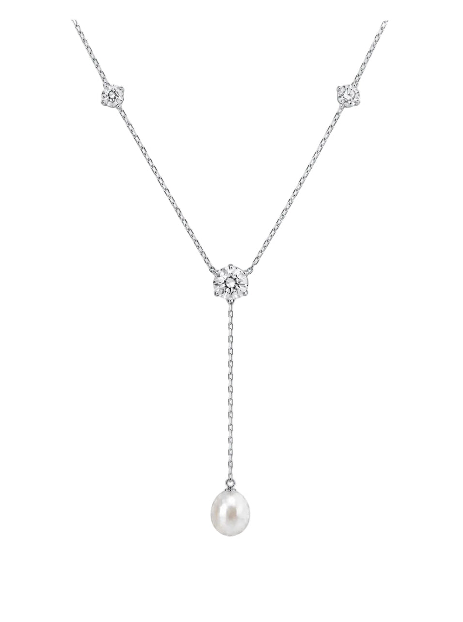 Silberkette für Damen, Lariat Schmuck mit Süßwasserperle